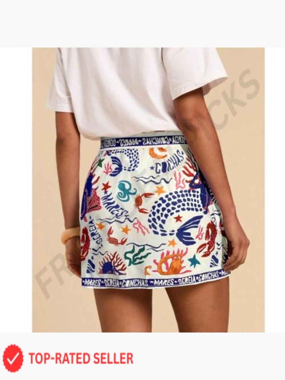 Boho Floral Wrap Mini Skirt High Waist A-Line Knot Side Summer Beach Casual - Picture 5 of 7